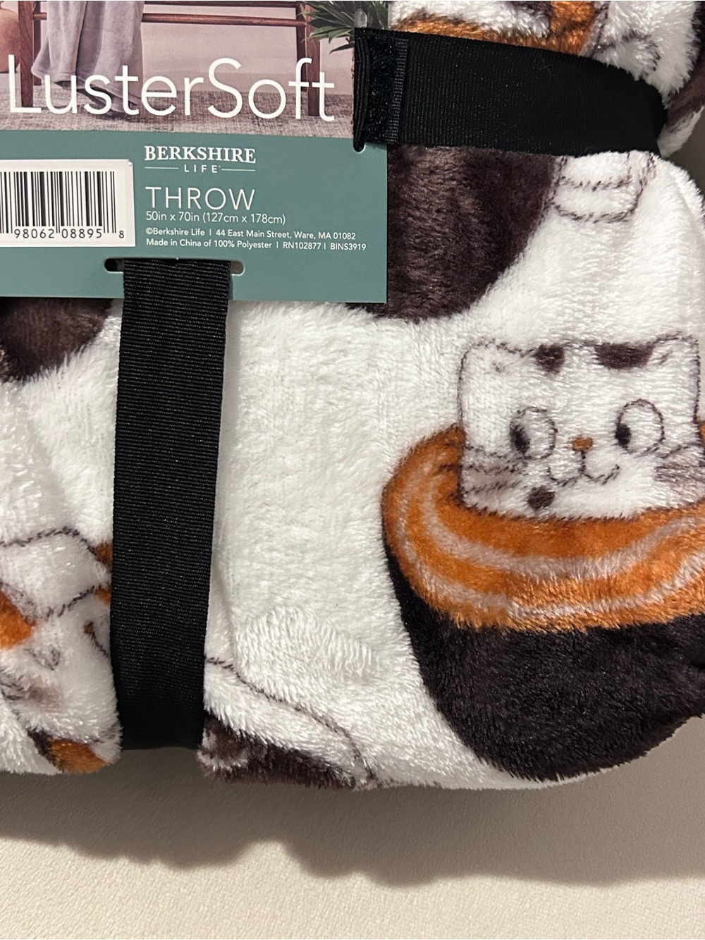 Berkshire LusterSoft Cat Print Throw - White, Brown & Orange